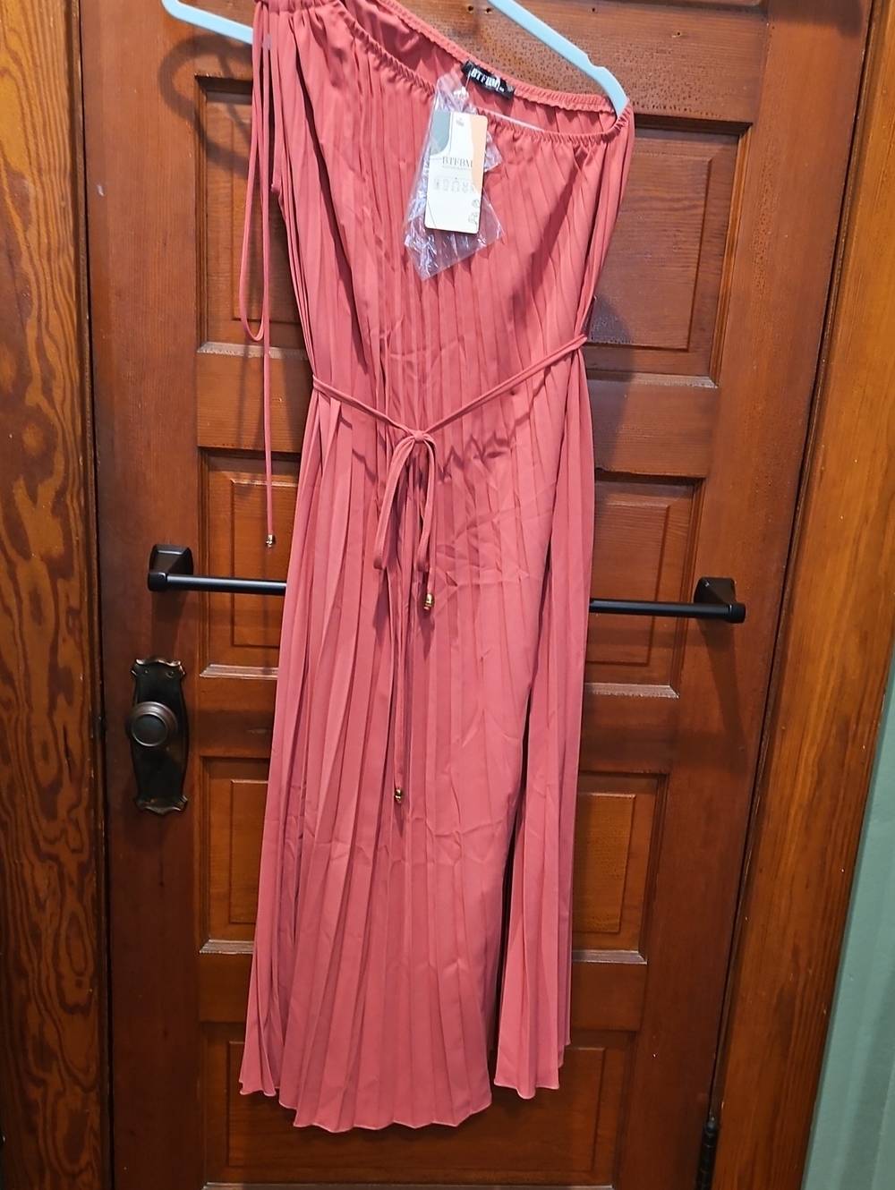 One-Shoulder Pleated Maxi Dress in Dusty Rose